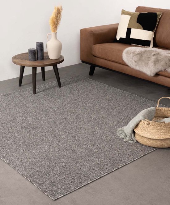 Rechthoekig shag tapijt met ecru vierkant patroon 120 x 170 cm - Oviala