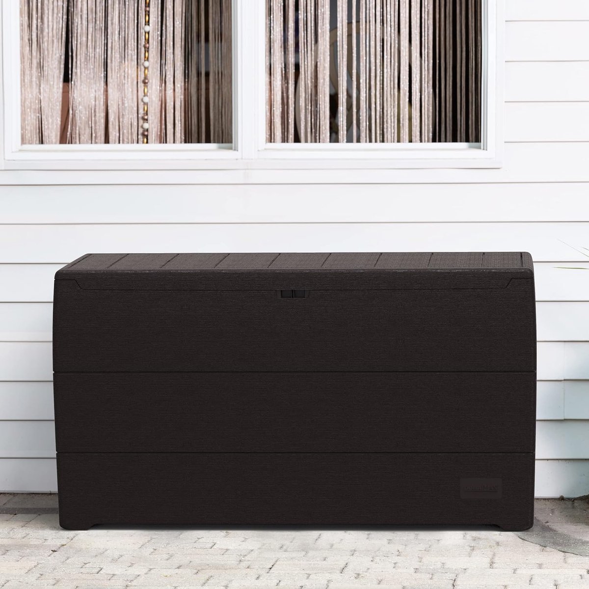 Duramax Durabox 416 Liter Opbergbox, Tuinmeubel Kussenbox Met Gascilinder, Houtnerf Textuur, Veilig & Zeker, Warm Taupe