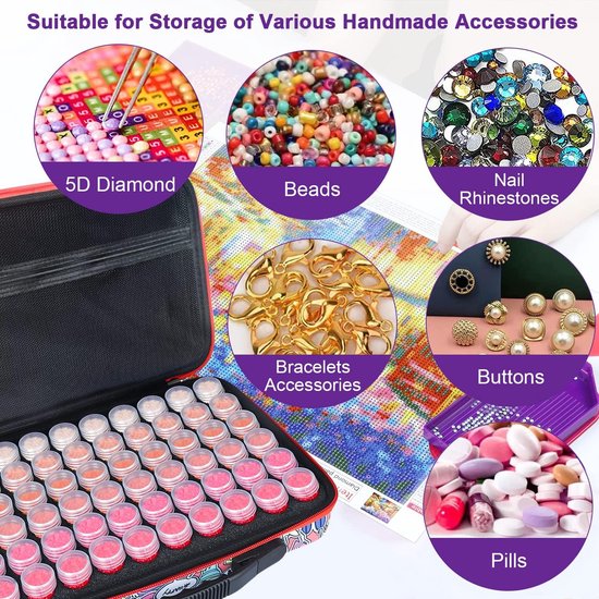 Boîte De Rangement Rose Pour Peinture Diamant – 30 Pots + Outils Complets, Organisateur Portable Et Robuste Pour Art Diamant