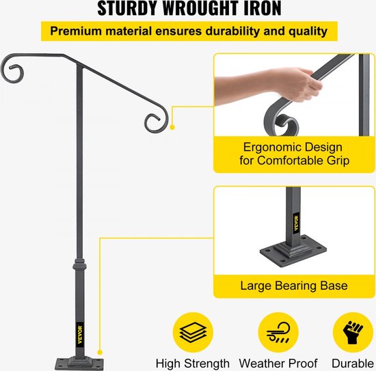 Trap Leuning Leuning Rail Ondersteuning Kit met Muur Houders en Schroeven, WallMount Antislip Handgreep, smeedijzeren Handleuningen voor Trappen
