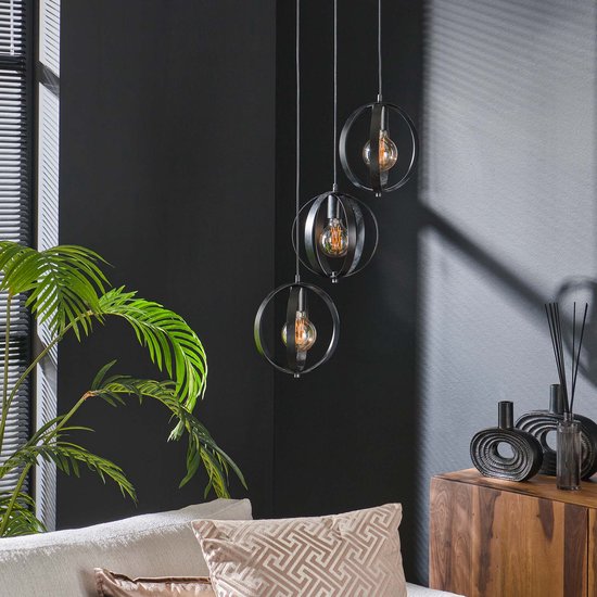 Hanglamp getrapt Turn Flat charcoal | 3 lichts | Ø 45 cm | in hoogte verstelbaar tot 180 cm | woonkamer / eetkamer | industrieel design | zwart