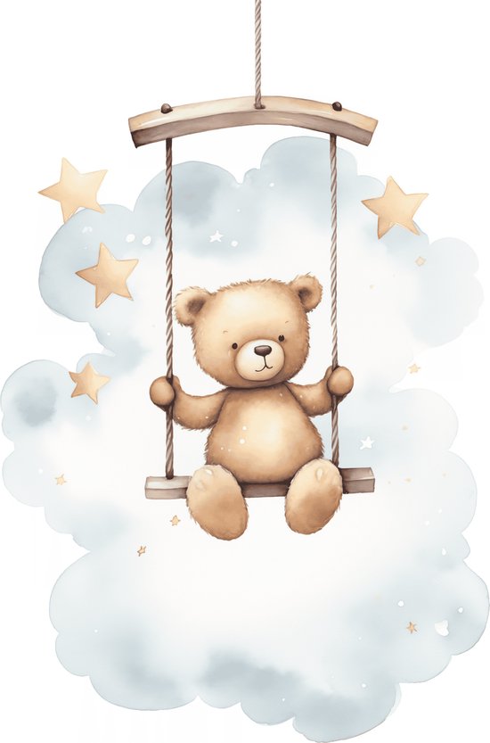 Lief Beertje | Poster Teddybeer | Beertje Schommelen | Kinderkamer Poster | Babykamer Poster | Poster voor Kinderen | Berenposter | 51x71cm | Wanddecoratie | Muurposter | YR | Geschikt om in te lijsten