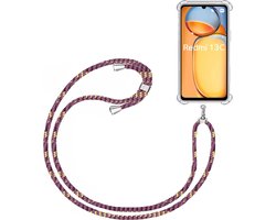 Telefoonkoord + Hoesje Geschikt voor XIAOMI Redmi 13C - Lengte Verstelbaar - Telefoonketting - Shock Proof Case - Paars