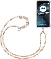 Telefoonkoord + Hoesje Geschikt voor Motorola Moto G14 - Lengte Verstelbaar - Telefoonketting - Shock Proof Case - Wit Goud