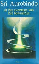 Boek "Sri Aurobindo of het avontuur van het bewustzijn" met abstracte, wervelende vormen in heldere kleuren.