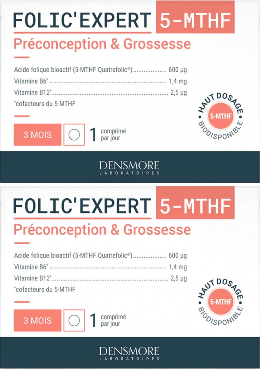 Densmore Folic'Expert 5-MTHF Preconceptie & Zwangerschap Set van 2 x 90 Tabletten