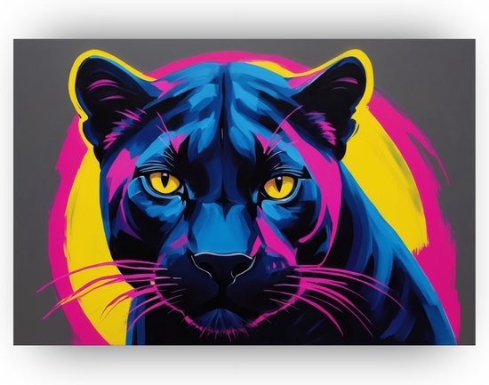 Neon zwarte panter poster - Woonkamer wanddecoratie - Poster panter - Wanddecoratie modern - Woonkamer poster - Decoratie slaapkamer - 60 x 40 cm