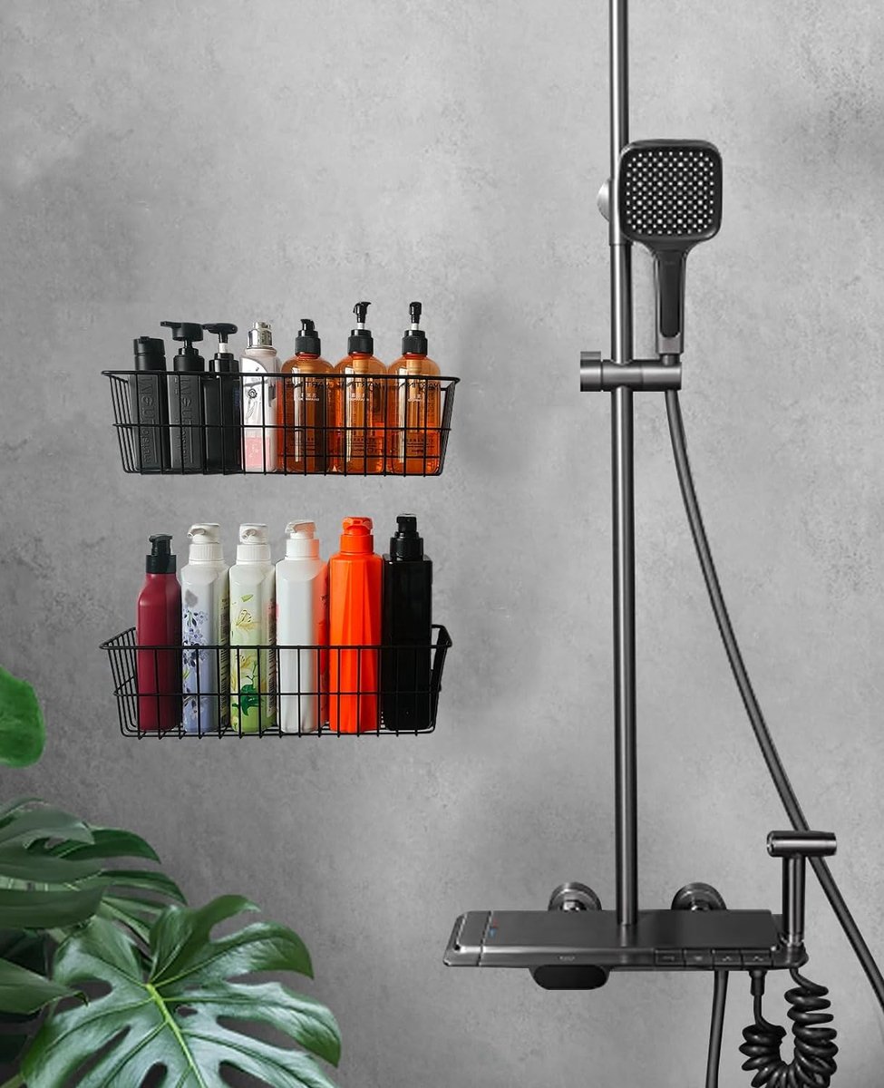 Draadmand - Metalen wandmand voor aan de muur - Zonder boren - Set van 2