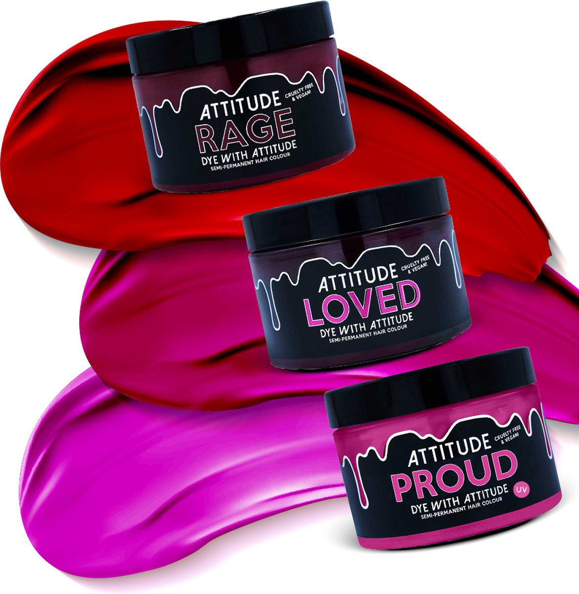 Attitude Hair Dye - LOVE YOU MORE trio Haarverf geschenkset - Met Valentijns hart chocolaatjes - Roze