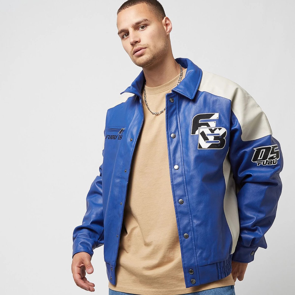 FUBU Corporate Leather Jacket blue/creme/black
