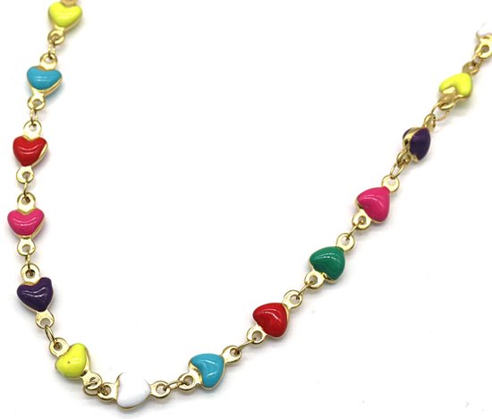 Collier avec Hartjes - Acier Inoxydable - Longueur 44 cm - Doré et Multicolore