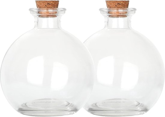 Decoratieve glazen fles met kurk (260ml toverdrankflessen 2 stuks)