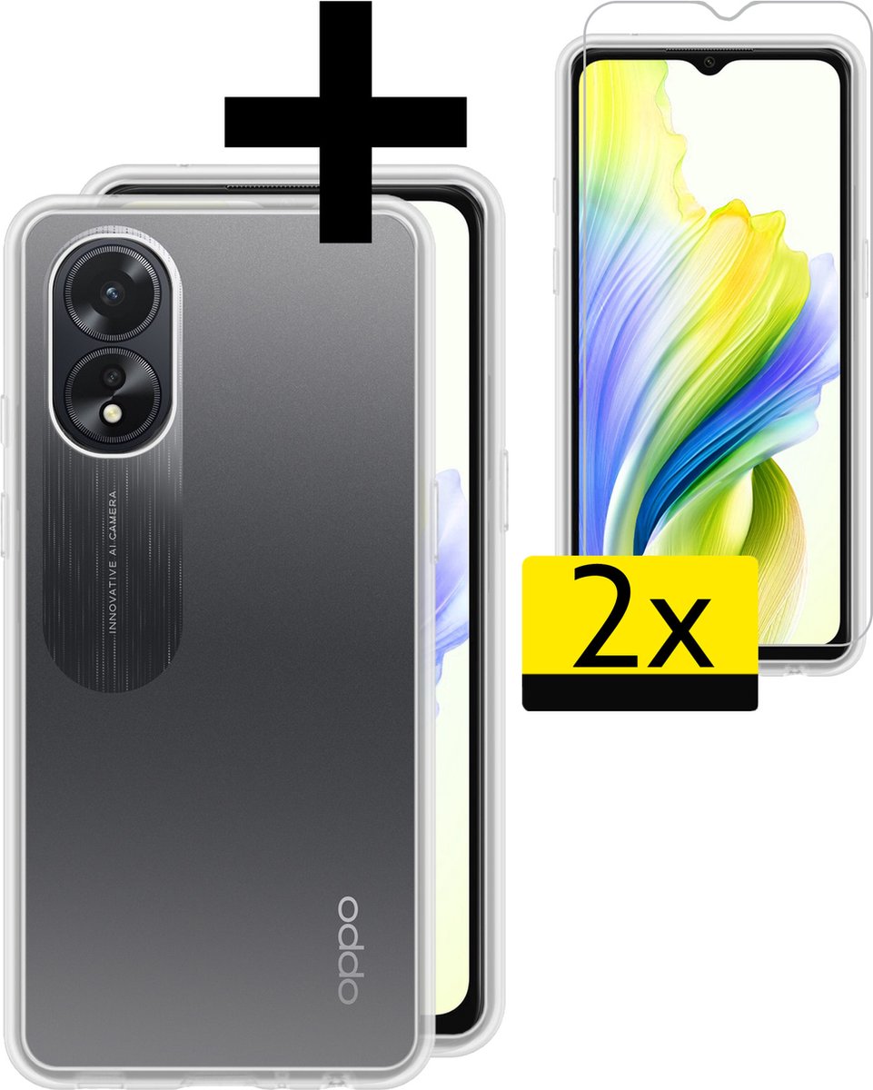 Hoesje - Met 2x Screenprotector - Geschikt voor OPPO A38 - Sterk & Shockproof - Back Cover - Siliconen Case - Telefoon Hoes - Telefoonhoesjes - Transparant