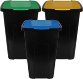 Afvalbak 50 liter - Afvalemmer 50 liter - Set van 3 - 37 x 36 x 56 cm; 3 Kg - Blauw, groen en geel