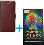 Portemonnee Book Case Hoesje + 2x Screenprotector Glas Geschikt voor: Nokia 8.3 - Bruin