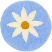 Onderzetter Vilt Rond - Blauw met Witte Margriet - 20 cm - Fairtrade Sjaalmetverhaal