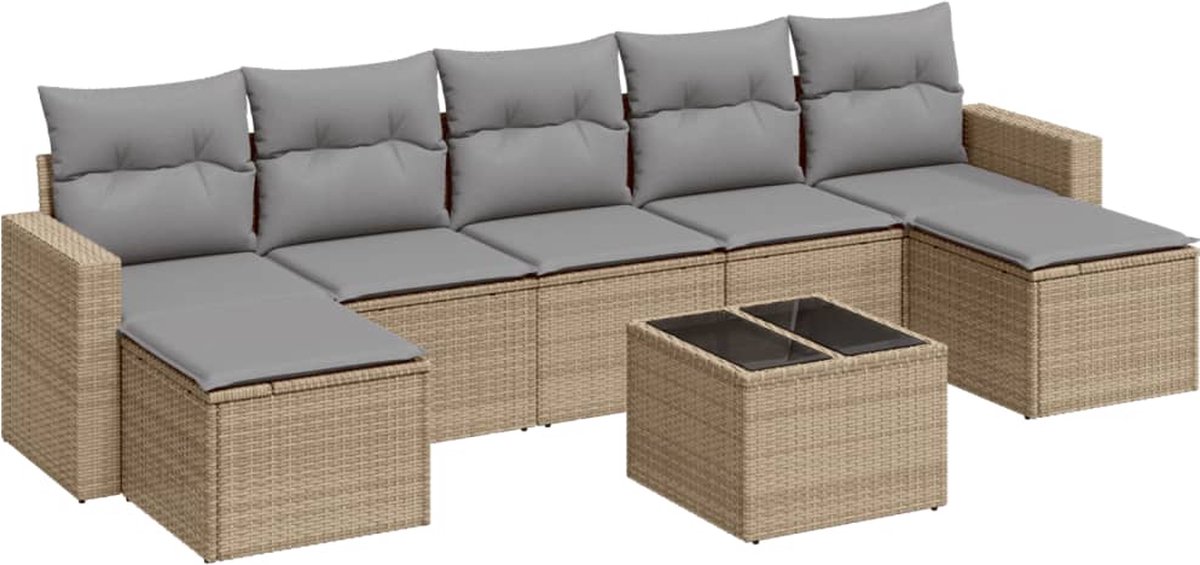 vidaXL 8-delige - Loungeset - met - kussens - poly - rattan - beige