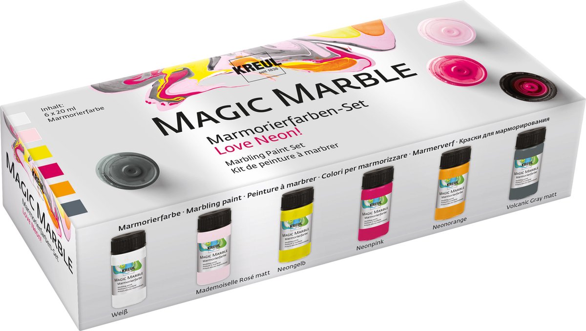 KREUL Magic Marble Effect - Verf set - 6 neon kleuren - marmerverf