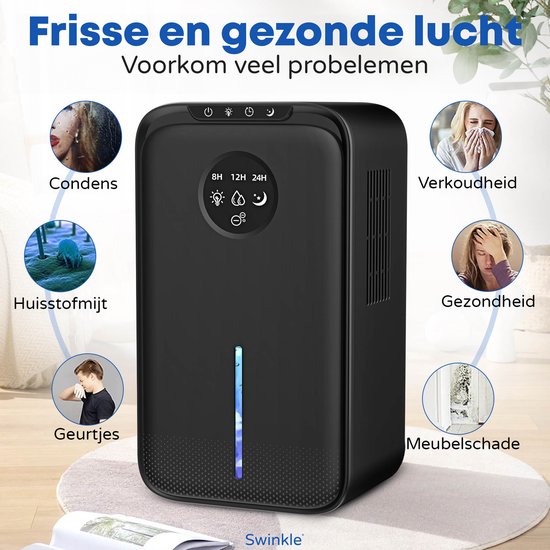 Déshumidificateur et purificateur d'air Swinkle® - Déshumidifie jusqu'à 1 L par jour - Déshumidificateur adapté au salon, chambre à coucher, salle de bain avec écran LED
