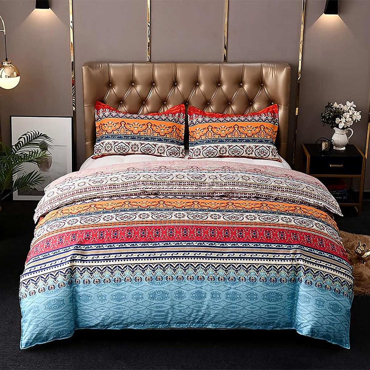 Unyqoos 2-delig Boho microvezel beddengoed 135 x 200 cm dekbedovertrekken met 80 x 80 cm kussensloop voor eenpersoonsbed met ritssluiting, Boheems rood