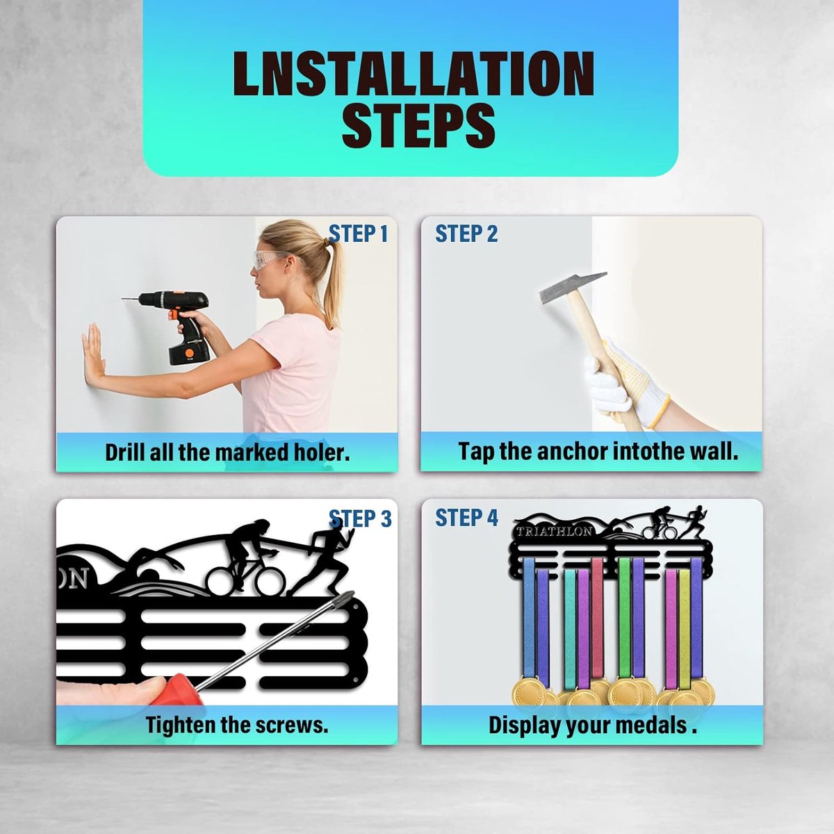 Porte-médailles Triathlon – Support Mural Pour Afficher Vos Médailles De Natation, Cyclisme, Course