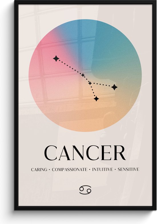 Fotolijst inclusief poster - Posterlijst 80x120 cm - Posters - Sterrenbeeld - Cancer - Kreeft - Sterren - Zodiac sign - Foto in lijst decoratie - Wanddecoratie woonkamer - Muurdecoratie slaapkamer