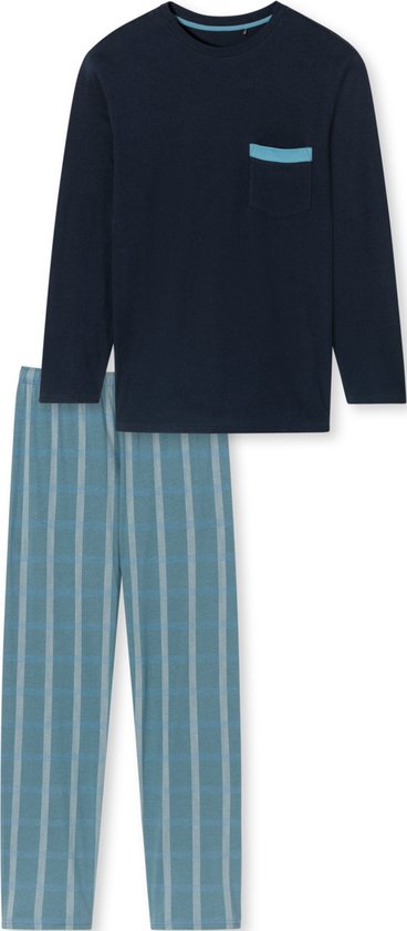 SCHIESSER Comfort Nightwear pyjamaset - heren pyjama lange organic cotton ruiten admiral - Maat: 5XL