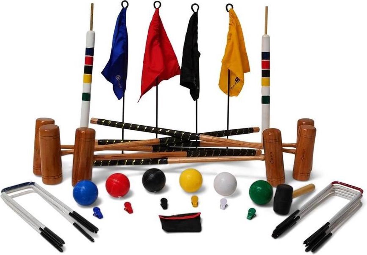 Kroquet Spel Croquet Set Houten Voor 4 Spelers Outdoor Tuinspel Compleet Met Hamers Ballen Poortjes Start En Doel Ideaal Voor Familie Kinderen En Volwassenen