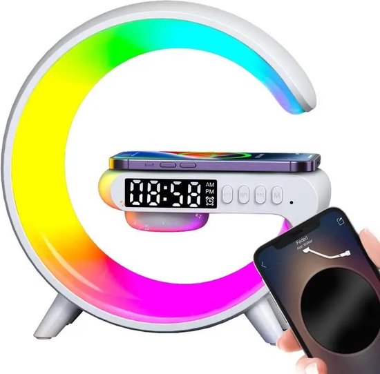 BOUQUET Wekker - Veilleuse - Radio - Radio-réveil - Chargeurs sans fil - Lumières LED - Led - Smart Clock - Haut- Enceintes Smart - Haut-parleur Bluetooth Smart - Chargeur sans fil - Lampes LED - Multifonctionnel - Wit