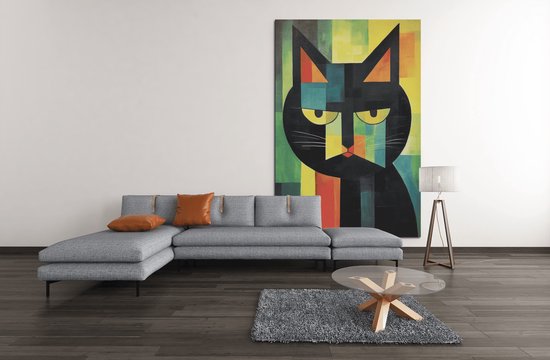 Canvas Schilderij Dieren - Abstract - Kat - Portret - 150x100x2 cm