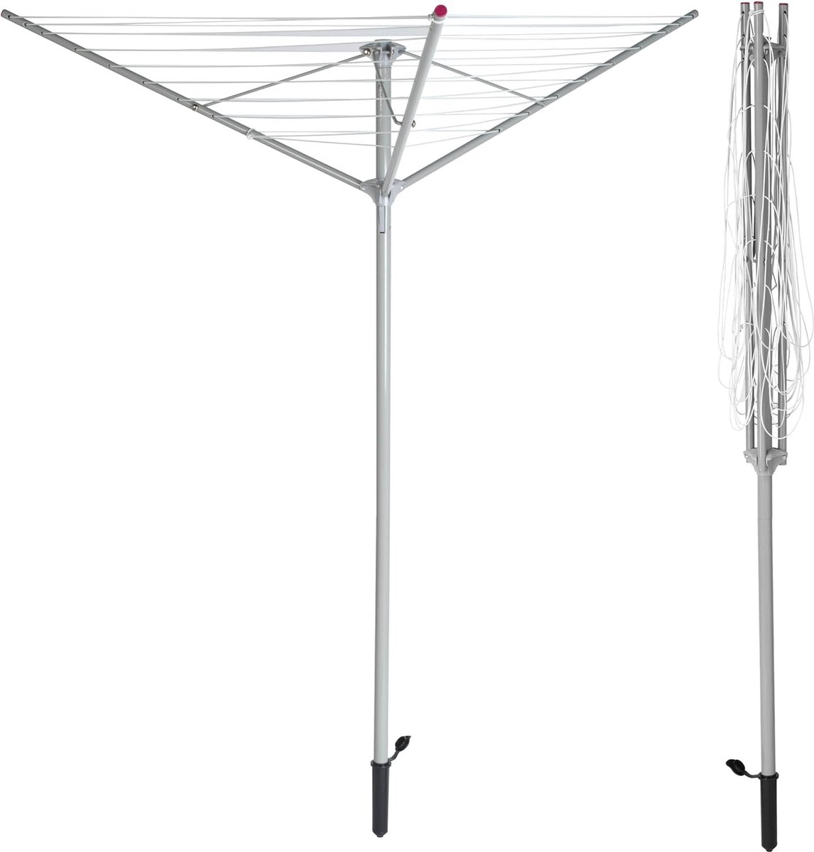 Goedkoopste Outdoor kledingluchter - stalen droogrek voor de tuin, 30 m droogruimte, inclusief grondpin, 15 kg draagvermogen, opvouwbaar voor eenvoudige opslag, grijs
