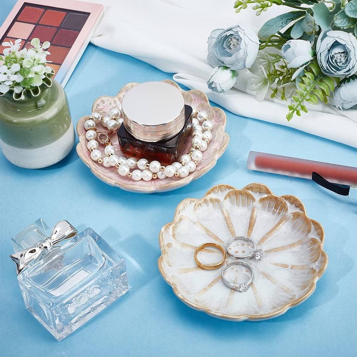 Plateau à Bijoux En Forme De Feuille De Lotus Pour Bague - Bol Décoratif En Céramique - (Pétals-rose