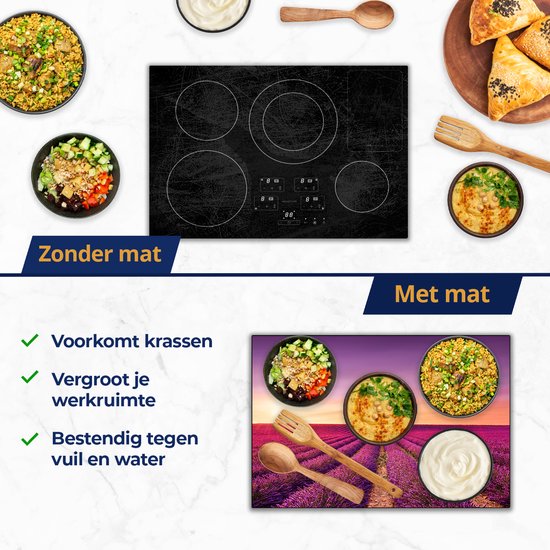 Chefcare Inductie Beschermer Paarse Lavendel Bloemenveld - 85x55 cm - Afdekplaat Inductie - Kookplaat Beschermer - Inductie Mat
