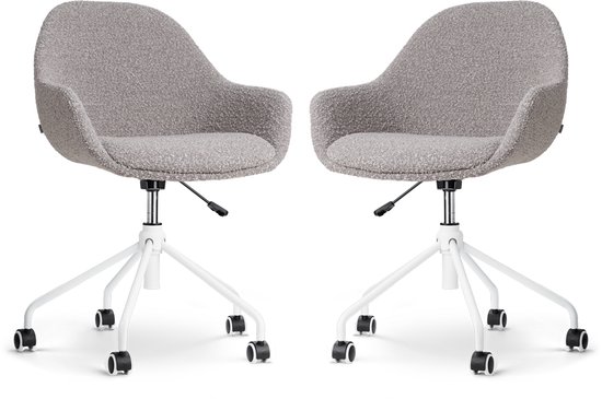 Nolon Nout-Mae Bureaustoelen Set van 2 Bouclé Taupe - Stof - Verstelbaar - Wieltjes - Zwart Onderstel - Design - Comfortabel