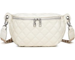 Leren schoudertas voor dames, stijlvolle crossbody tas voor dames, brede riem, handtas, buiktas, borsttas, kleine schoudertas, moderne tas met brede schouderriem, zwart, F183 - gewatteerd
