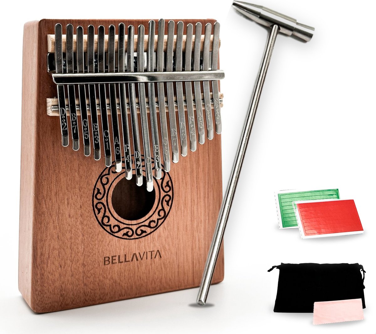 BELLAVITA ® Kalimba set - 17 tonen - Duimpiano - Muziekinstrument - Mahoniehout - Voor kinderen en volwassenen - Kalimba - Muziek - Bellavita
