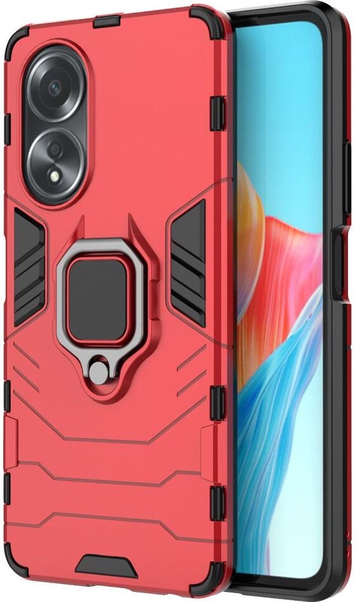 Oppo A58 4G Hoesje met Magnetische Kickstand Ring Rood