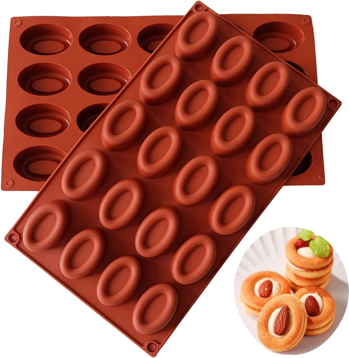 2 stuks mini tulbandvormen, siliconen bakvorm, kleine siliconen tulband, voor doe-het-zelf bakken, muffins cupcakes, brownies, cake, pudding (bruin, 20 gaten)