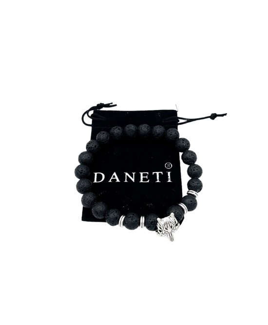 DANETI - Armband WOLF - chakra - 18,5 cm - lavasteen natuursteen - dia 0,8 cm – elastiek