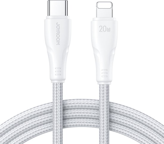 Joyroom 20W Nylon oplaadkabel 0.25m Snellader - USB-C naar Lightning - Wit