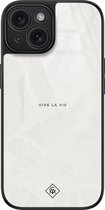 Coque iPhone 15 verre - Vive la vie - Grijs - Hard Case Zwart - Coque arrière téléphone - Texte - Casimoda