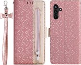 Portemonnee roze goud wallet book-case rits hoesje Telefoonhoesje geschikt voor Samsung Galaxy A25 5G