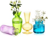 Kleine vazen bruiloft tafeldecoratie vintage, 4-delig gekleurde mini-vaas glas bloemenvaas moderne set hydrocultuur glazen vaas voor bloemen decoratie bruiloft tafel woonkamer salontafel badkamer