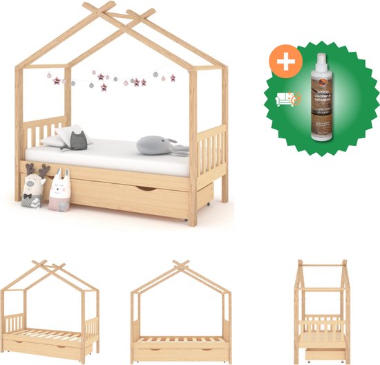vidaXL Kinderbedframe met lade massief grenenhout 80x160 cm - Bed - Inclusief Houtreiniger en verfrisser
