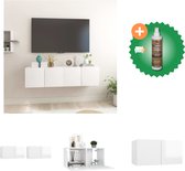 vidaXL Meuble TV suspendu - Blanc brillant - 60 x 30 x 30 cm - 2 compartiments - Bois d'ingénierie - Meuble - Comprend un nettoyant et un rafraîchisseur pour bois