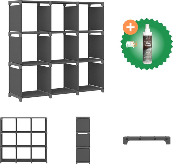 vidaXL Vakkenkast - Grijs - Stof en staal - 103x30x107.5 cm - 9 open vakken - Kast - Inclusief Reiniger