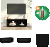 vidaXL Tv-meubel 90x35x35 cm massief grenenhout zwart - Kast - Inclusief Houtreiniger en verfrisser