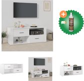 vidaXL Tv-meubel 100x35x40 cm bewerkt hout hoogglans wit - Kast - Inclusief Houtreiniger en verfrisser