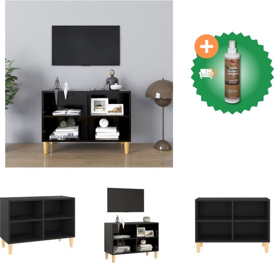 vidaXL Tv-meubel met massief houten poten 69-5x30x50 cm zwart - Kast - Inclusief Houtreiniger en verfrisser
