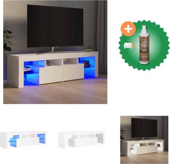 vidaXL Tv-meubel met LED-verlichting 140x36-5x40 cm hoogglans wit - Kast - Inclusief Houtreiniger en verfrisser
